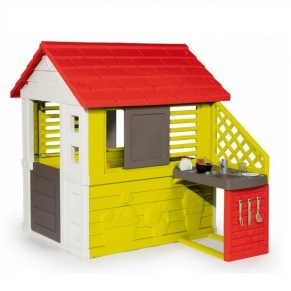 Smoby - Детска пластмасова къща за игра с кът за готвене