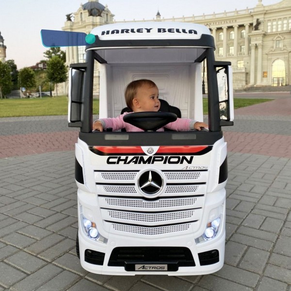 Продукт Акумулаторен камион Mercedes ACTROS Licensed 4X4 с ремарке 2X12V батерия, с меки гуми и кожена седалка - 0 - BG Hlapeta