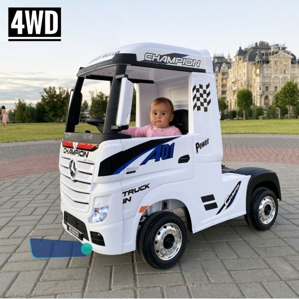 Продукт Акумулаторен камион Mercedes ACTROS Licensed 4X4 с ремарке 2X12V батерия, с меки гуми и кожена седалка - 0 - BG Hlapeta