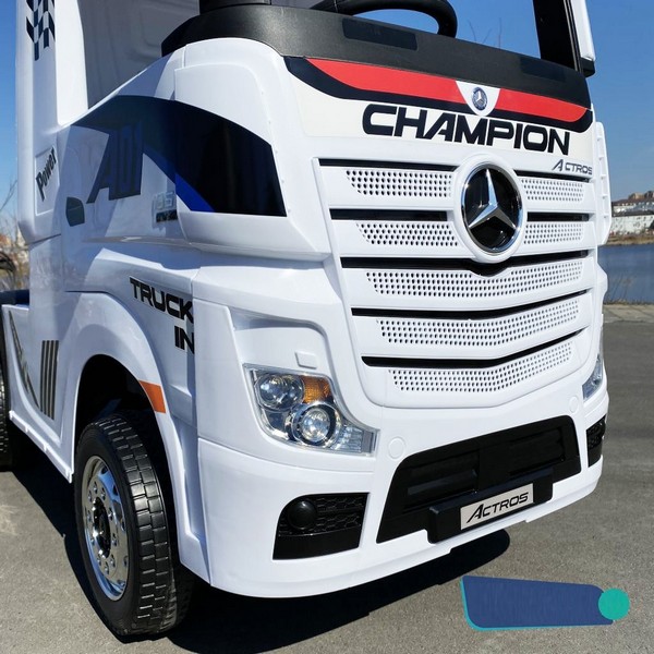 Продукт Акумулаторен камион Mercedes ACTROS Licensed 4X4 с ремарке 2X12V батерия, с меки гуми и кожена седалка - 0 - BG Hlapeta