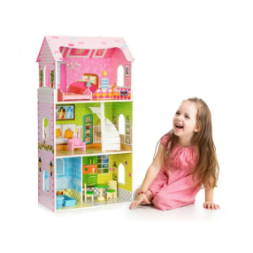 EcoToys - Дървена къща за кукли с мебели