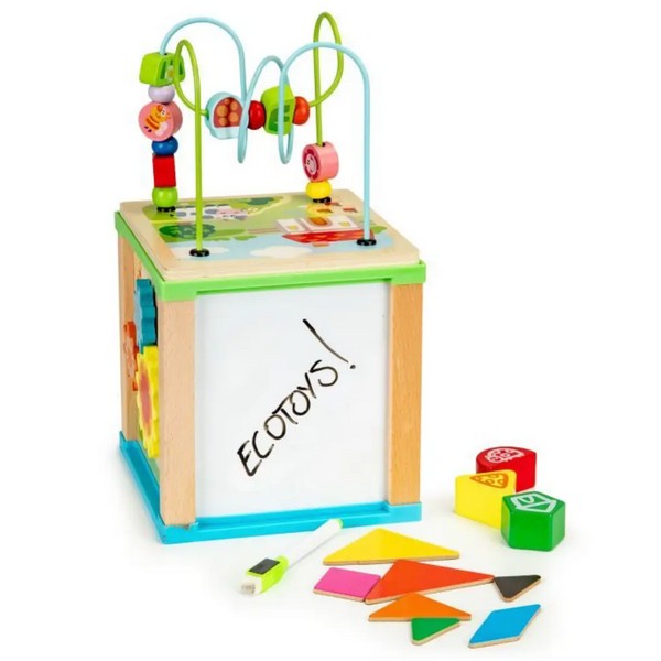 Продукт EcoToys - Дървено образователно кубче с дъска за рисуване - 0 - BG Hlapeta