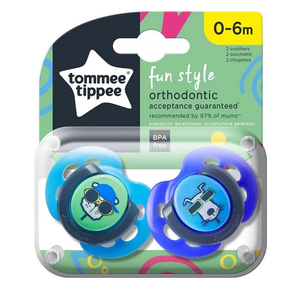 Продукт Tommee Tippee - Ортодонтични залъгалки FUN STYLE, 0-6m, 2 бр./оп. - 0 - BG Hlapeta