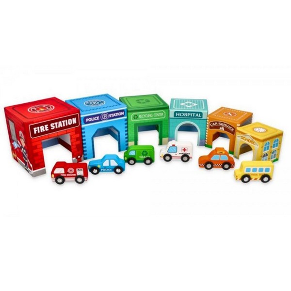 Продукт Lelin Toys - Kартонени кубчета, с дървени превозни средства - 0 - BG Hlapeta