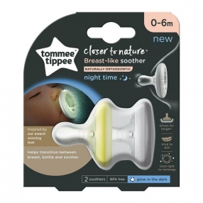 Tommee Tippee Breast-Like NIGHT - Ортодонтични залъгалки  0-6м, 2 бр./оп.