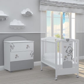 BAMBINO CASA - Комплект бебешко креватче Fiori + скрин с пуш механизми Fiori grigio