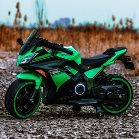 Акумулаторен мотор тип Kawasaki Ninja с меки гуми и кожена седалка, 12V 