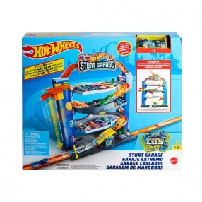 Hot Wheels - Игрален комплект Гараж с каскади и количка