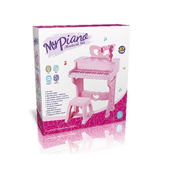 Продукт Пиано със стол и микрофон Musical Set 37 клавиша Розово  - 0 - BG Hlapeta