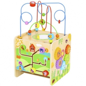 Tooky Toy - Голям дървен дидактически куб с активности, Ферма
