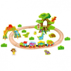 Tooky Toy Джурасик парк - Дървено влакче с релси и динозаври, 40 части