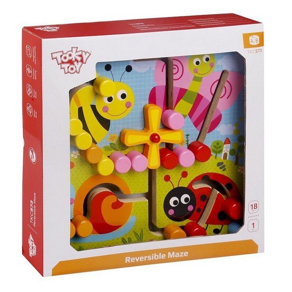 Продукт Tooky Toy Форми, животни и цветове - Дървен лабиринт с две лица - 0 - BG Hlapeta