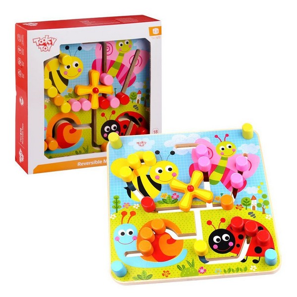 Продукт Tooky Toy Форми, животни и цветове - Дървен лабиринт с две лица - 0 - BG Hlapeta