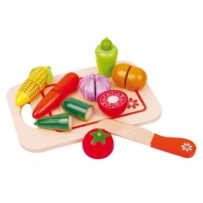 Lelin Toys - Дървени зеленчуци за рязане, с дъска