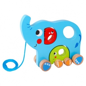 Tooky Toy Семейство слончета - Дървена играчка за дърпане