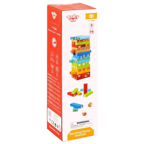 Продукт Tooky Toy Животни - Дървена цветна дженга със зарче - 0 - BG Hlapeta