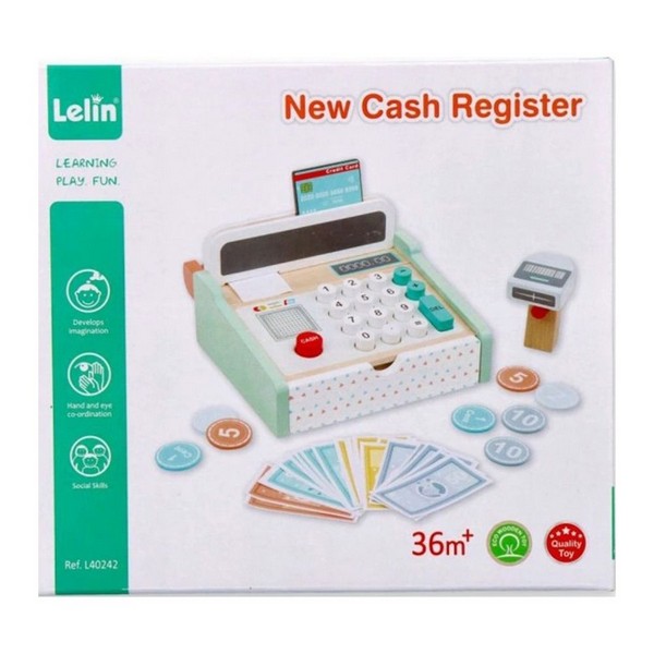 Продукт Lelin Toys - Детски дървен касов апарат, с баркод четец - 0 - BG Hlapeta