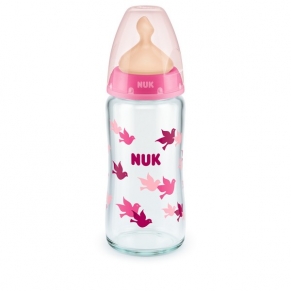 NUK First Choice - стъклено шише Temperature Control 240мл. с каучуков биберон за хранене 0-6мес.