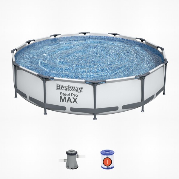 Продукт Bestway Steel Pro MAX  С ПОМПА - СИВ сглобяем кръгъл басейн 3.66m x 76cm  - 0 - BG Hlapeta