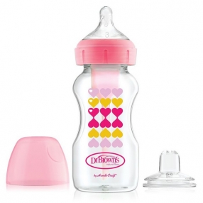 Dr.Brown's  - Преходно шише Wide-Neck Options+ Pink Hearts 270ml