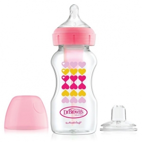 Dr.Brown's  - Преходно шише Wide-Neck Options+ Pink Hearts 270ml