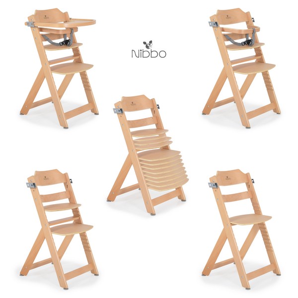 Продукт Cangaroo Nibbo - Дървен стол за хранене 2в1 натурален - 0 - BG Hlapeta