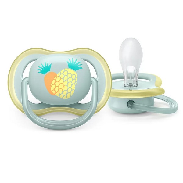 Продукт Philips AVENT Ultra Air 0-6 м. Папагал и Ананас - 2 броя oртодонтични залъгалки с декорация в кутия за стерилизиране - 0 - BG Hlapeta