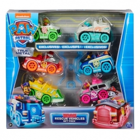 Spin Master Paw Patrol True Metal Neon Rescue Vehicles, 6 броя - Комплект колички за игра