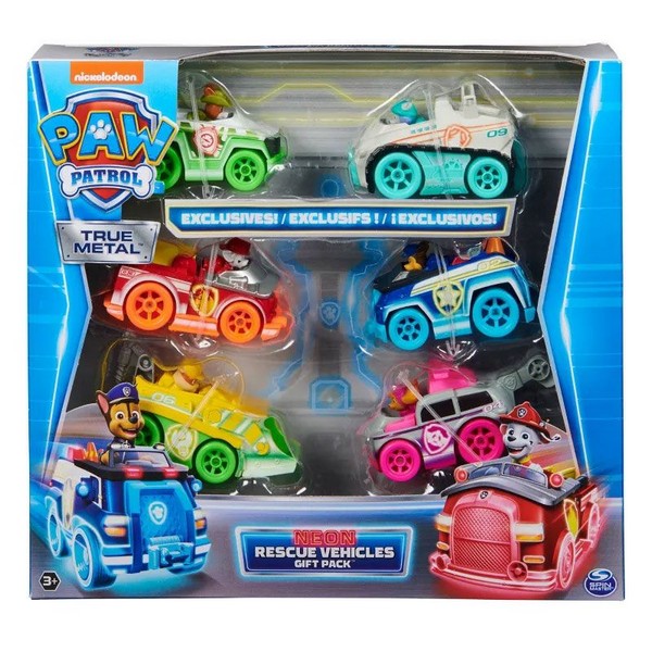 Продукт Spin Master Paw Patrol True Metal Neon Rescue Vehicles, 6 броя - Комплект колички за игра - 0 - BG Hlapeta