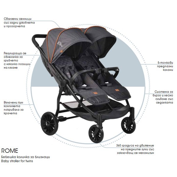 Продукт Moni Rome - Комбинирана детска количка за близнаци - 0 - BG Hlapeta