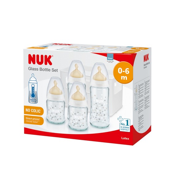 NUK First Choice+ Temperature Control - Старт сет каучук - 2х240мл + 2х120мл + кошница