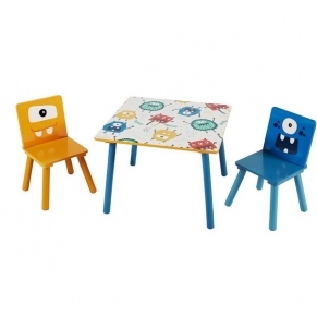 Ginger home GHOSTS - Детска Дървена Маса с 2 Столчета, Комплект - за Игра, Рисуване, Хранене
