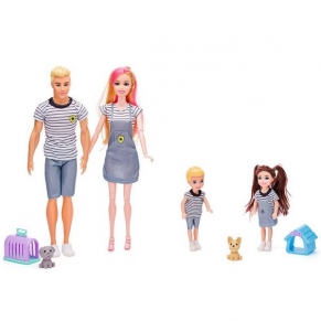 Woodyland - Семейство кукли, с деца и домашни любимци, 30 см