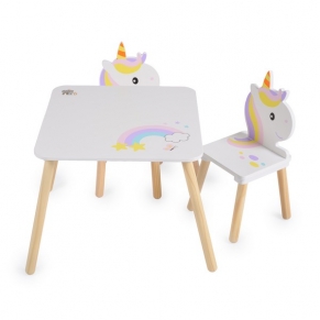 Moni Unicorn - Дървен сет маса с два стола