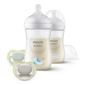 Philips AVENT Ultra Air Natural Response - Подаръчен комплект за бебе Октоподи с 2 бр. шишета за хранене 260 мл с биберони без протичане Поток 3 и 2 бр. залъгалки , 1м+