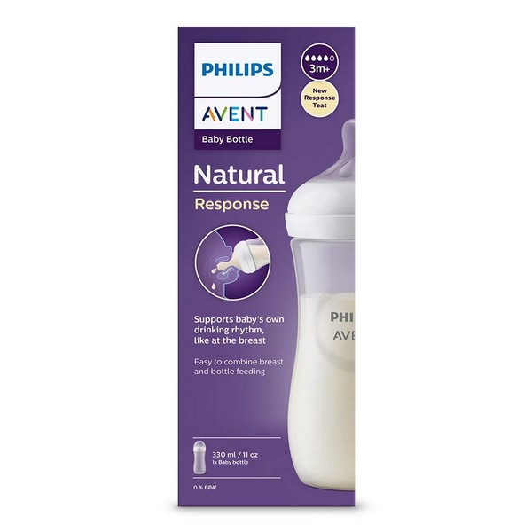Продукт Philips AVENT Natural Response Поток 4, 3м+ - Шише 330 мл  за хранене с вместимост с биберон без протичане  - 0 - BG Hlapeta