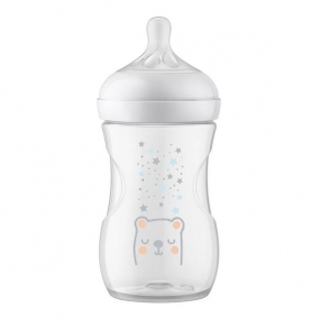 Philips AVENT с клапа AirFree - Шише за хранене 260 мл с биберон без протичане Natural Response Поток 3, с картинки Звезди и Мече, 1м+
