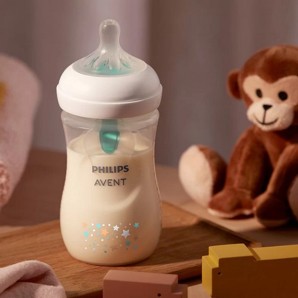 Продукт Philips AVENT с клапа AirFree - Шише за хранене 260 мл с биберон без протичане Natural Response Поток 3, с картинки Звезди и Мече, 1м+ - 0 - BG Hlapeta