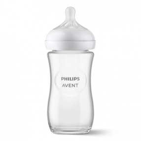 Philips AVENT Natural Response - Стъклено шише за хранене 240 мл с биберон без протичане Поток 3, 1м+