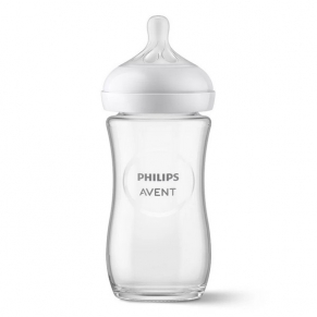 Philips AVENT Natural Response - Стъклено шише за хранене 240 мл с биберон без протичане Поток 3, 1м+