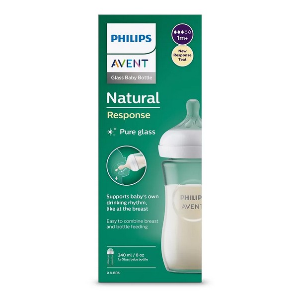 Продукт Philips AVENT Natural Response - Стъклено шише за хранене 240 мл с биберон без протичане Поток 3, 1м+ - 0 - BG Hlapeta