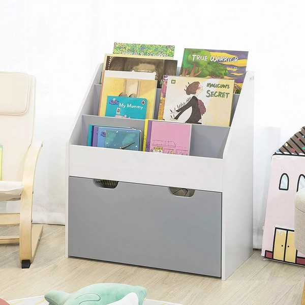 Продукт Ginger home - Детски Дървен Органайзер с Етажерка за Книжки и Ракла на Колелца за Съхранение на Играчки, Библиотека - 0 - BG Hlapeta