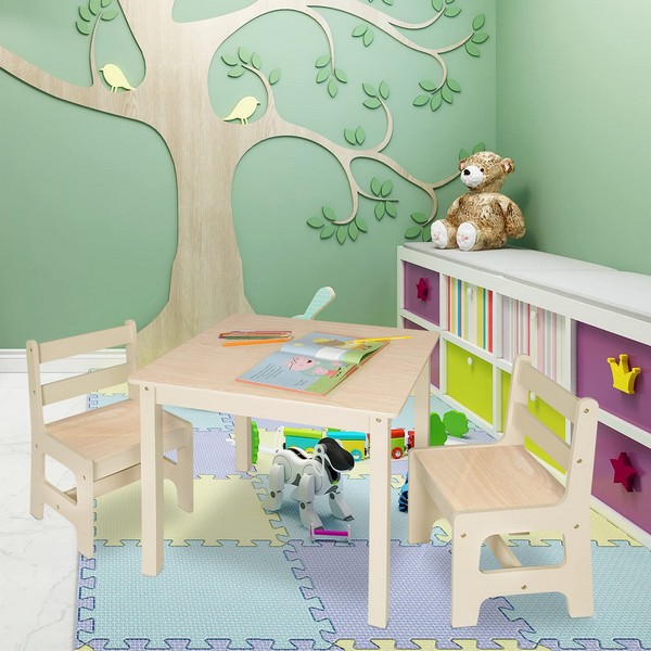 Продукт Ginger home NATURE - Детска Маса с 2 Столчета, Комплект от Дърво - за Учене, Игра, Рисуване, Хранене - 0 - BG Hlapeta