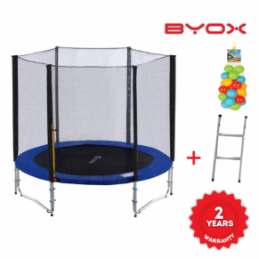 Byox 8FT - Батут с мрежа и стълба - 244 см + подарък топки за игра 100 бр.