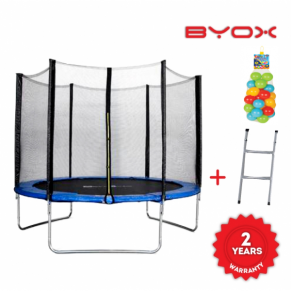 Byox - Батут с мрежа и стълба  - 304 см + подарък топки за игра 100 бр.