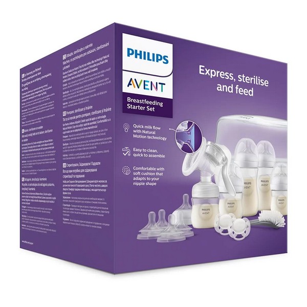 Продукт Philips Avent Комплект за кърмене с ръчна помпа за кърма, стерилизатор за микровълнова, шишета 2 бр. 125мл и 2 бр. 260мл, 2 бр. залъгалки 0-6м, 4 биберона, четка - 0 - BG Hlapeta