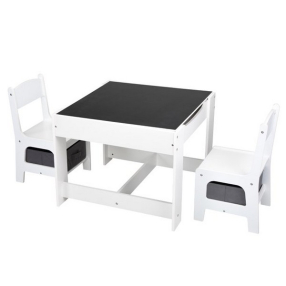GINGER HOME WHITE - Детска Маса с 2 Столчета, Двустранна с Черна Дъска, Кутии за Съхранение,Комплект от Дърво за Игра, Учене, Хранене