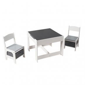  GINGER HOME GINGER HOME - Детска Дървена Маса с 2 Столчета, Комплект, Двустранна с Черна Дъска, 2 в 1 - за Игра и Съхранени 