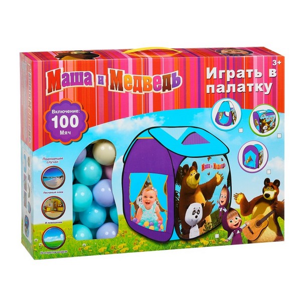 Продукт ITTL Маша и Мечока - Детска палатка с покрив за игра със 100 бр. топки - 0 - BG Hlapeta