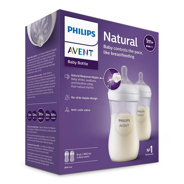 Продукт Philips AVENT Natural Response Поток 3, 1м+ - Комплект 2 бр. шишета  260 мл  за хранене с биберон без протичане  - 0 - BG Hlapeta